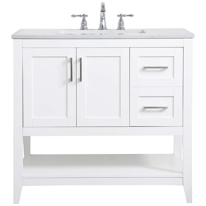 Image 3 36-Inch White Single Sink Bathroom Vanity With White Calacatta Quartz Top