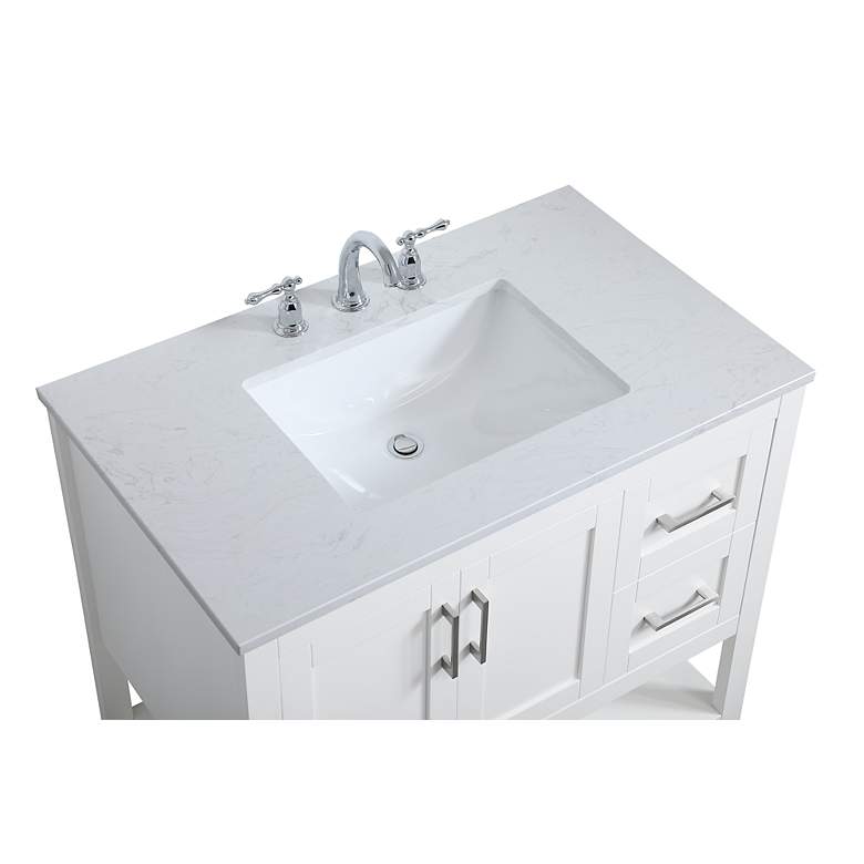 Image 5 36-Inch White Single Sink Bathroom Vanity With White Calacatta Quartz Top more views