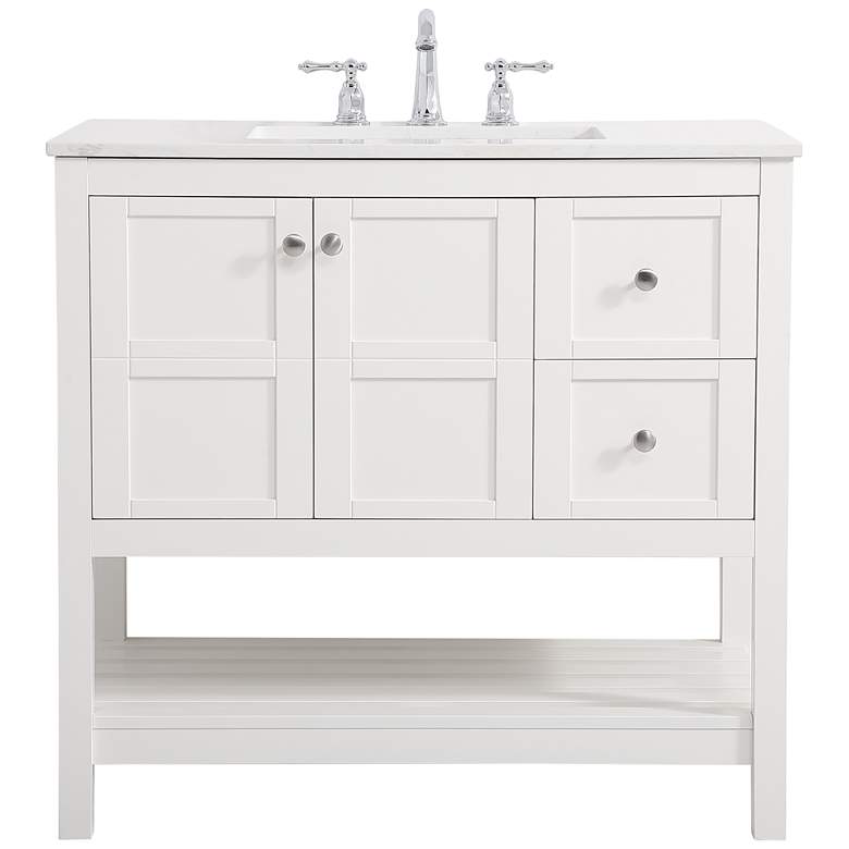 Image 1 36-Inch White Single Sink Bathroom Vanity With White Calacatta Quartz Top