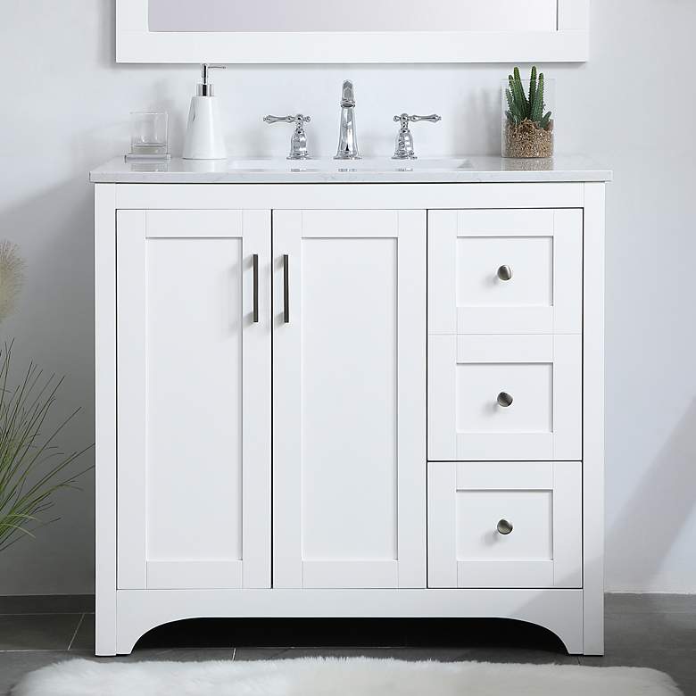 Image 1 36-Inch White Single Sink Bathroom Vanity With White Calacatta Quartz Top