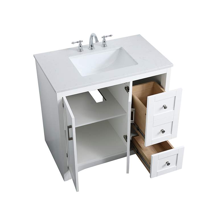 Image 4 36-Inch White Single Sink Bathroom Vanity With White Calacatta Quartz Top more views