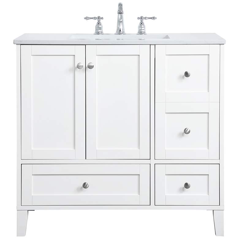 Image 1 36-Inch White Single Sink Bathroom Vanity With White Calacatta Quartz Top
