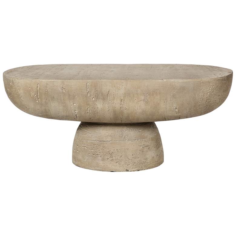 Image 1 36 inch Wide Cream Cement Oval Coffee Table