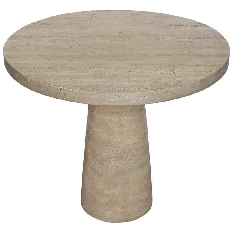 Image 1 36 inch Wide Cream Cement Round Dining Table with Pedestal Base