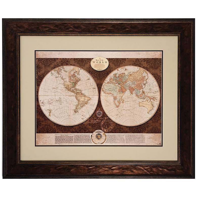 Image 1 36 inch Wide Framed World Map Wall Art