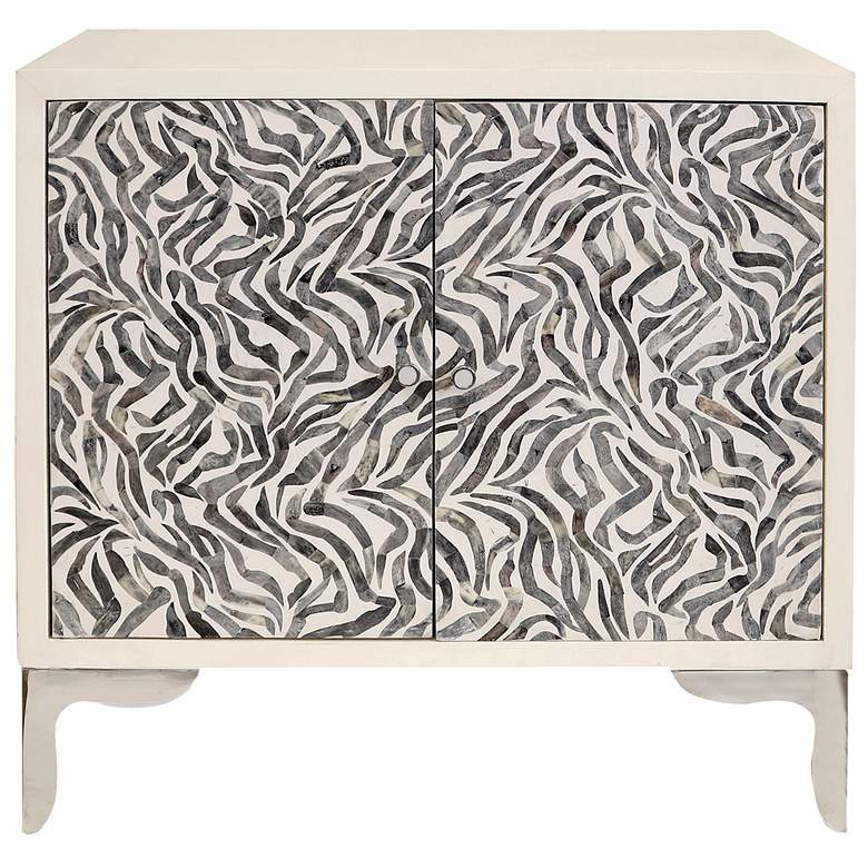Image 1 36" Wide Ivory Bone Mosaic Serpentine Cabinet
