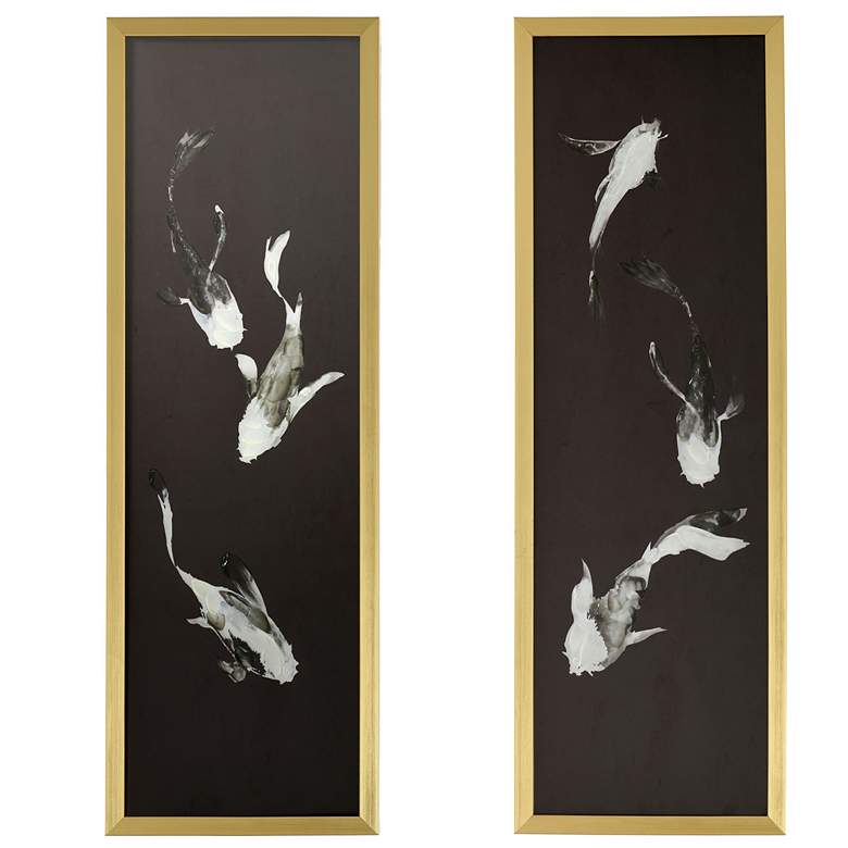 Image 1 36 inchH x 12 inchW Koi Fish Gold Framed Printed Wall Art - Set of 2