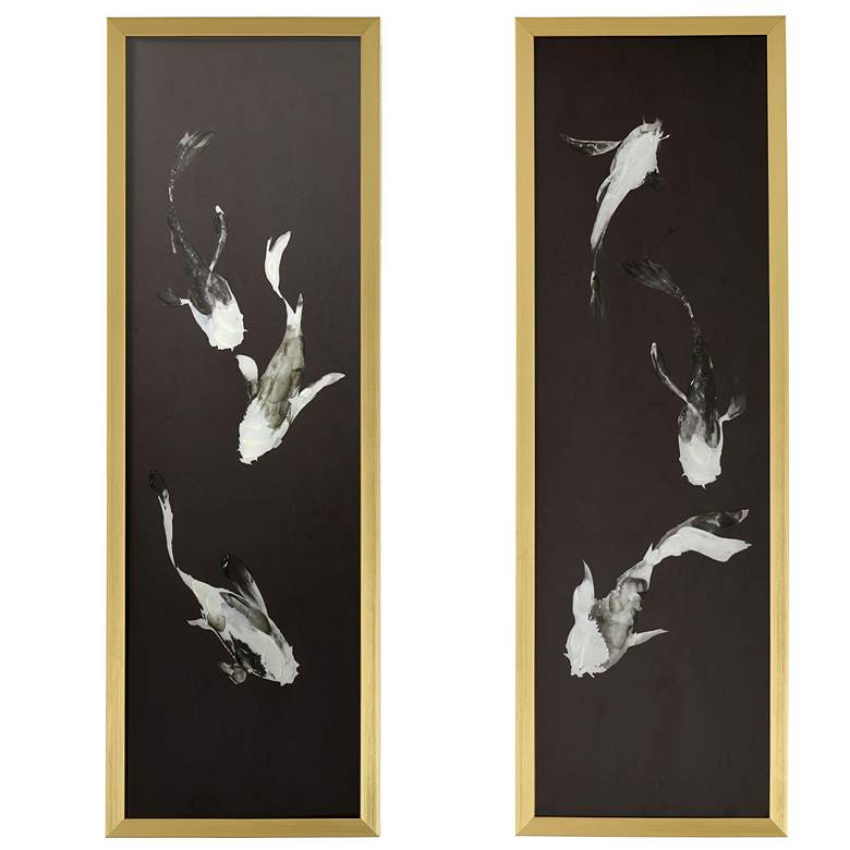Image 1 36"H x 12"W Koi Fish Gold Framed Printed Wall Art - Set of 2