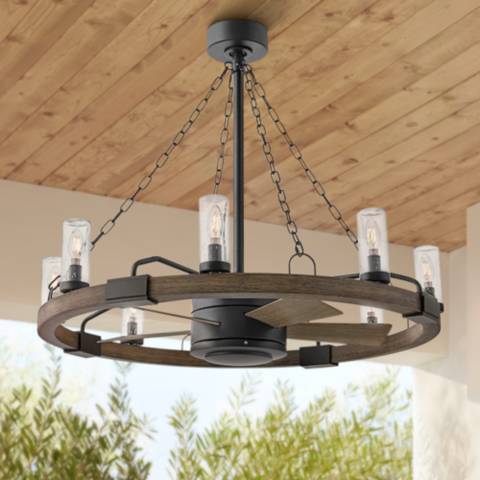 36" Sawyer Matte Black Wet-Rated LED DC Fandelier Smart Ceiling Fan - #262W0 | Lamps Plus