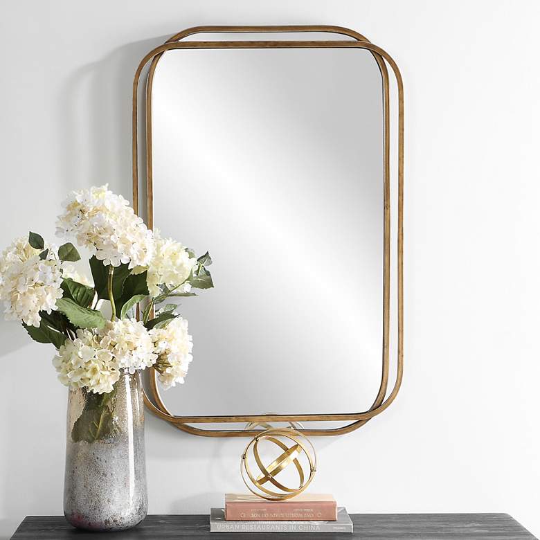Image 1 36 x 24" Brushed Gold Metal Wall Mirror