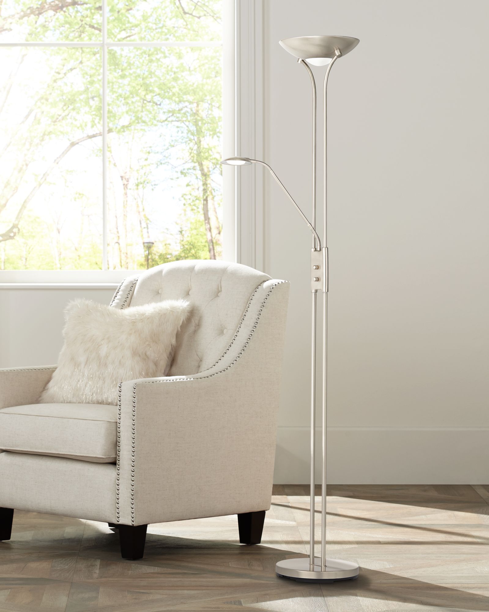 Led torchiere floor lamp store with reading light