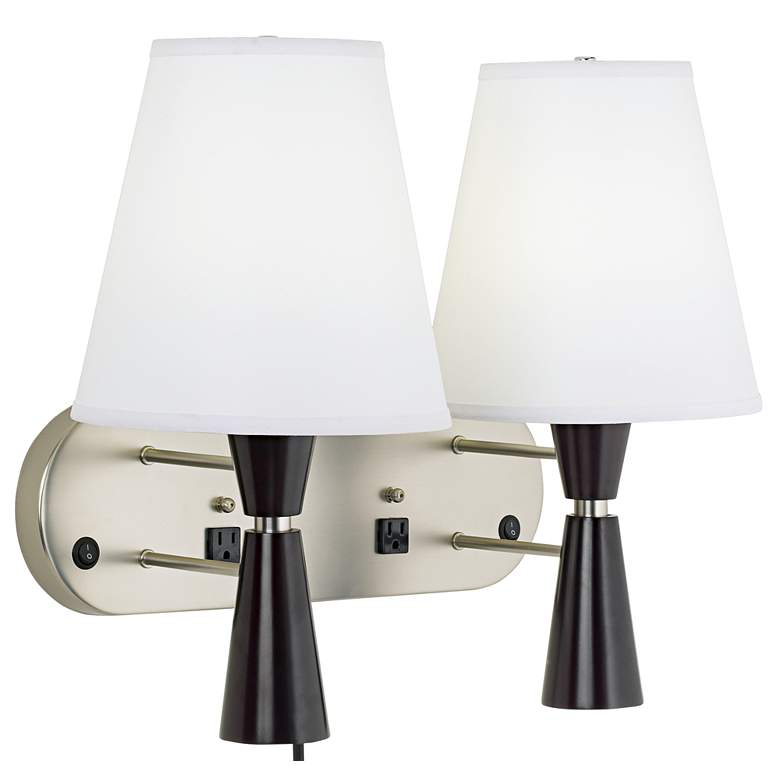Image 1 360 Lighting 22" Wide Cherry Plug-In Headboard Wall Lamp with Outlets