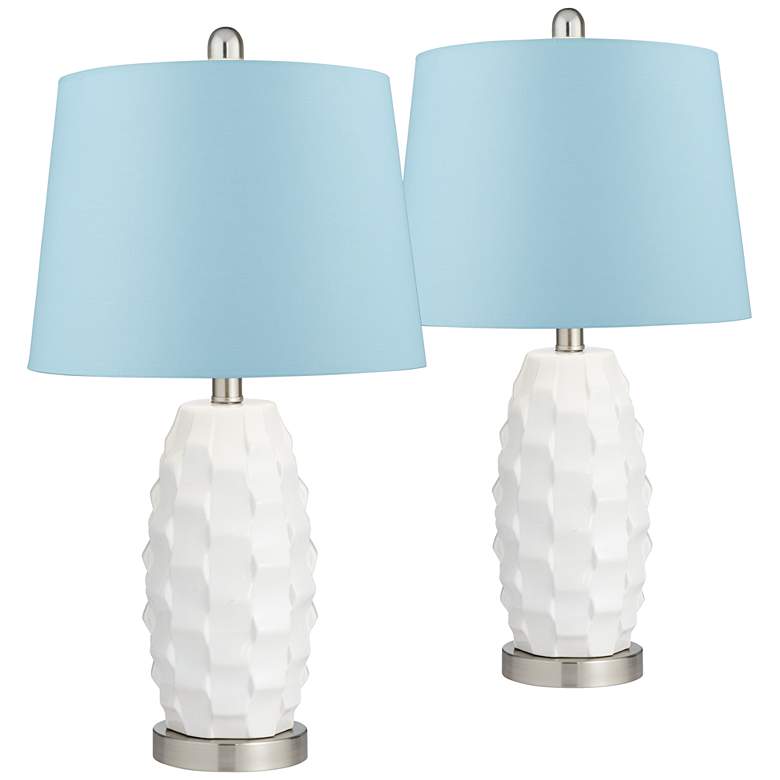 Image 1 360 Lighting 24 1/2" Scalloped Ceramic White and Blue Lamps Set of 2