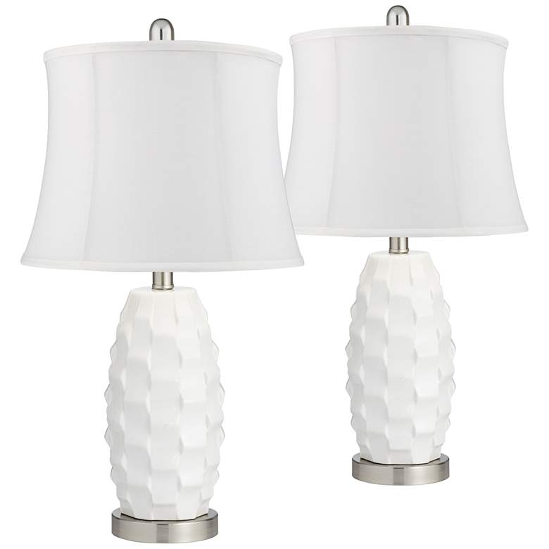 Image 1 360 Lighting 24 1/2" Scalloped Ceramic White LED Table Lamps Set of 2