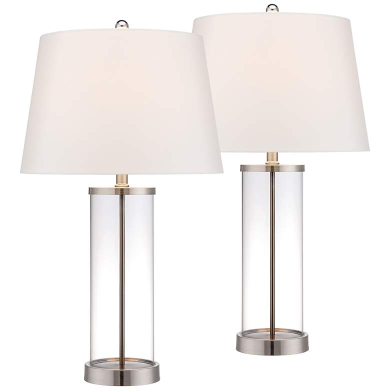 Image 2 360 Lighting 26" Glass and Steel Cylinder Fillable Table Lamp Set of 2