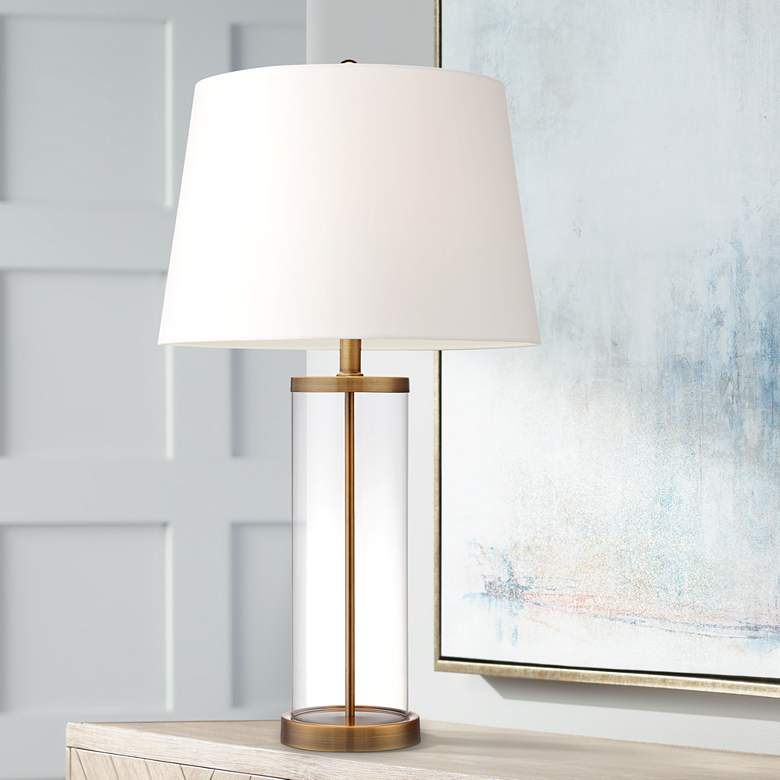 Image 2 360 Lighting 26" Gold and Glass Cylinder Modern Fillable Table Lamp
