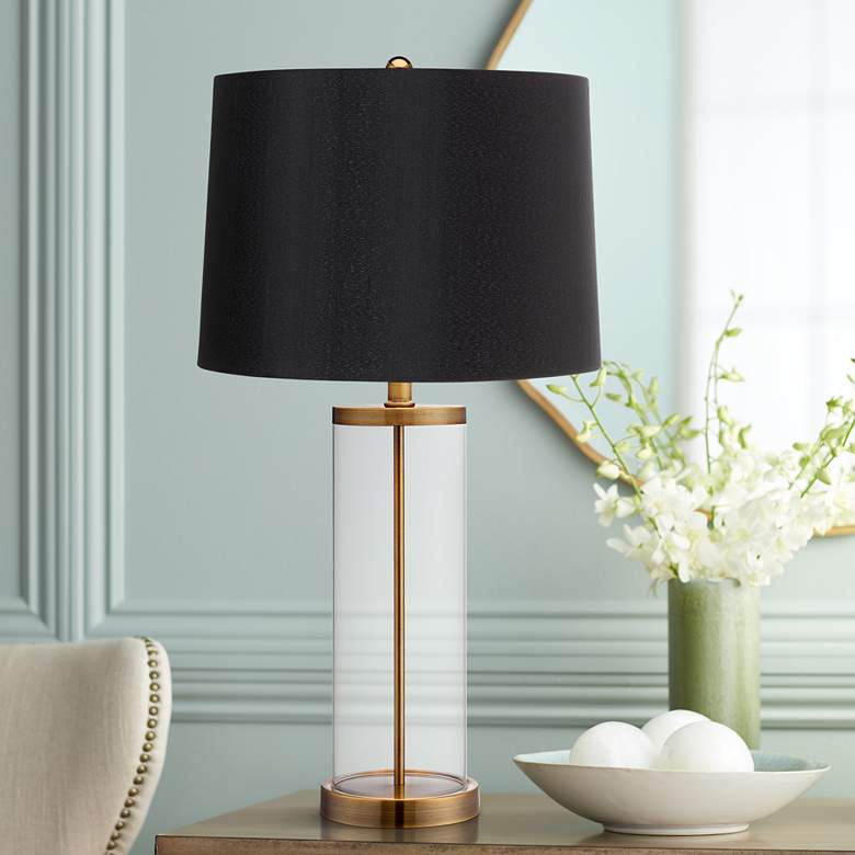 Image 1 360 Lighting 26" Gold and Glass Fillable Table Lamp with Black Shade