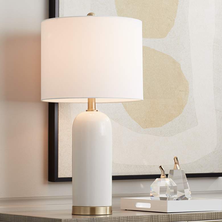 Image 1 360 Lighting 26 inch Gold and White Modern Ceramic Table Lamp