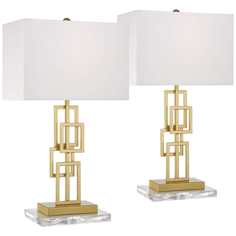 Image 1 360 Lighting 26 inch Golden Grid Lamps Set of 2 with Clear Acrylic Risers