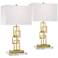 360 Lighting 26" Golden Grid Lamps Set of 2 with Clear Acrylic Risers