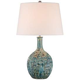 Image3 of 360 Lighting 26" High Mid-Century Teal Ceramic Gourd Table Lamp