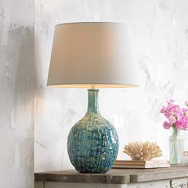 Image2 of 360 Lighting 26" High Mid-Century Teal Ceramic Gourd Table Lamp