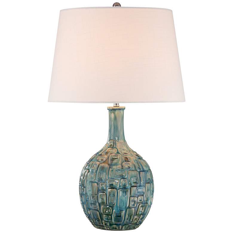 Image 3 360 Lighting 26 inch Mid-Century Teal Ceramic Gourd Table Lamp