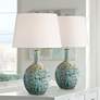 360 Lighting 26" Mid-Century Teal Ceramic Gourd Table Lamps Set of 2