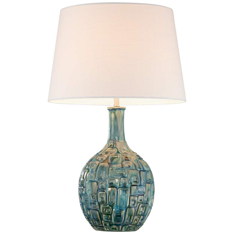 Image 6 360 Lighting 26" Mid-Century Teal Ceramic Gourd Table Lamps Set of 2 more views