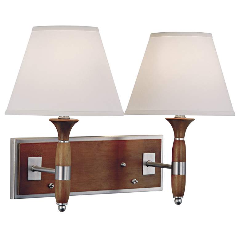 Image 1 360 Lighting 26 inch Wide Walnut Traditional Plug-In Twin Shade Wall Light