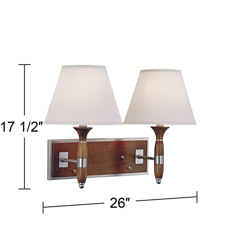 Image 4 360 Lighting 26" Wide Walnut Traditional Plug-In Twin Shade Wall Light more views