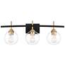 360 Lighting 27" Wide 3-Light Black and Gold Clear Glass Bath Light