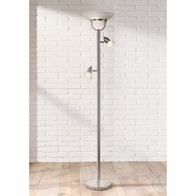 Image 2 360 Lighting 3-in-1 Brushed Nickel Torchiere Floor Lamp with Side Lights