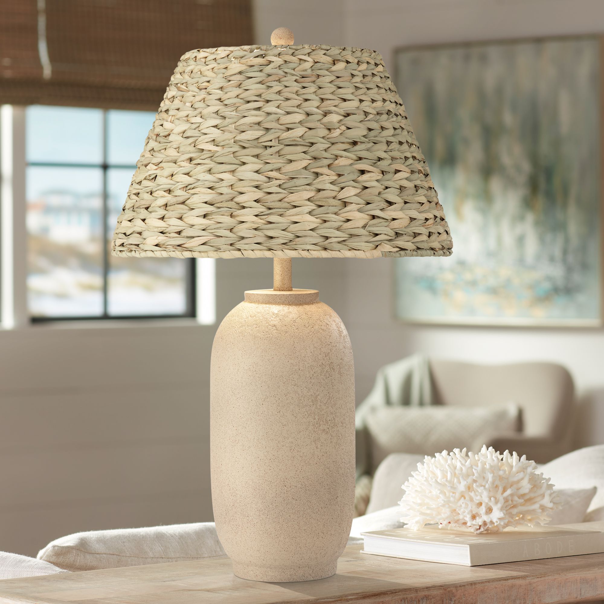 360 Lighting 30" High Seagrass Shade Sand Finish Table Lamp