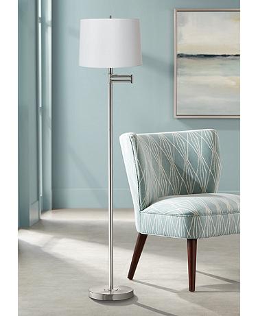 360 Lighting 60 1/2" High White Brushed Nickel Swing Arm Floor Lamp