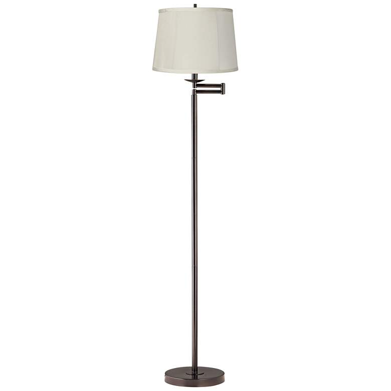 Image 2 360 Lighting 60 1/2" Beige Drum Bronze Swing Arm Floor Lamp