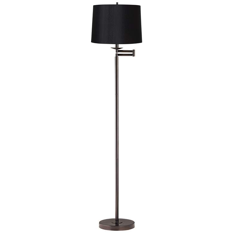 Image 1 360 Lighting 60 1/2" Black Drum Bronze Swing Arm Floor Lamp
