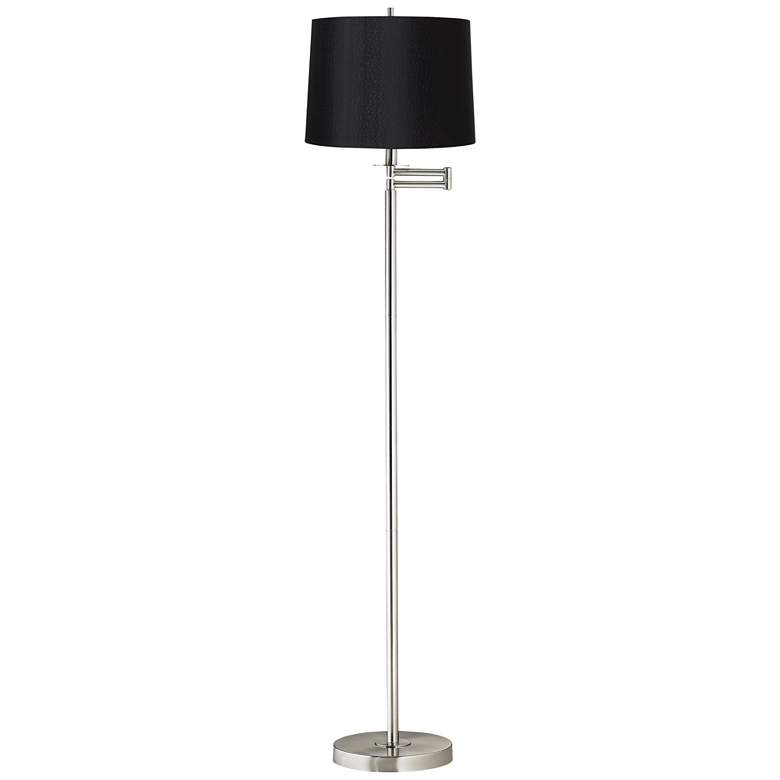 Image 1 360 Lighting 60 1/2" Black Drum Brushed Nickel Swing Arm Floor Lamp