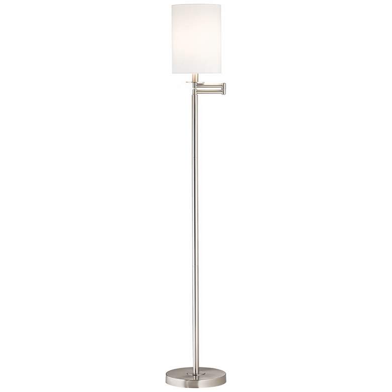 Image 2 360 Lighting 60 1/2" Drum Shade Brushed Nickel Swing Arm Floor Lamp
