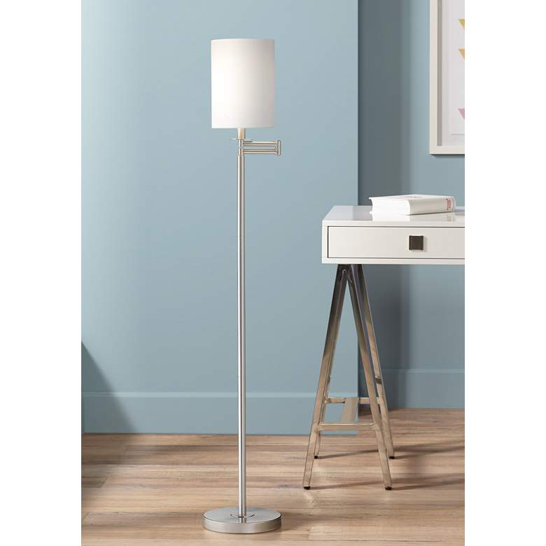 Image 1 360 Lighting 60 1/2" Drum Shade Brushed Nickel Swing Arm Floor Lamp