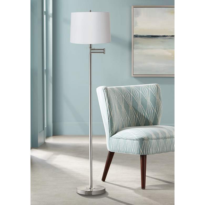 Image 1 360 Lighting 60 1/2" High White Brushed Nickel Swing Arm Floor Lamp