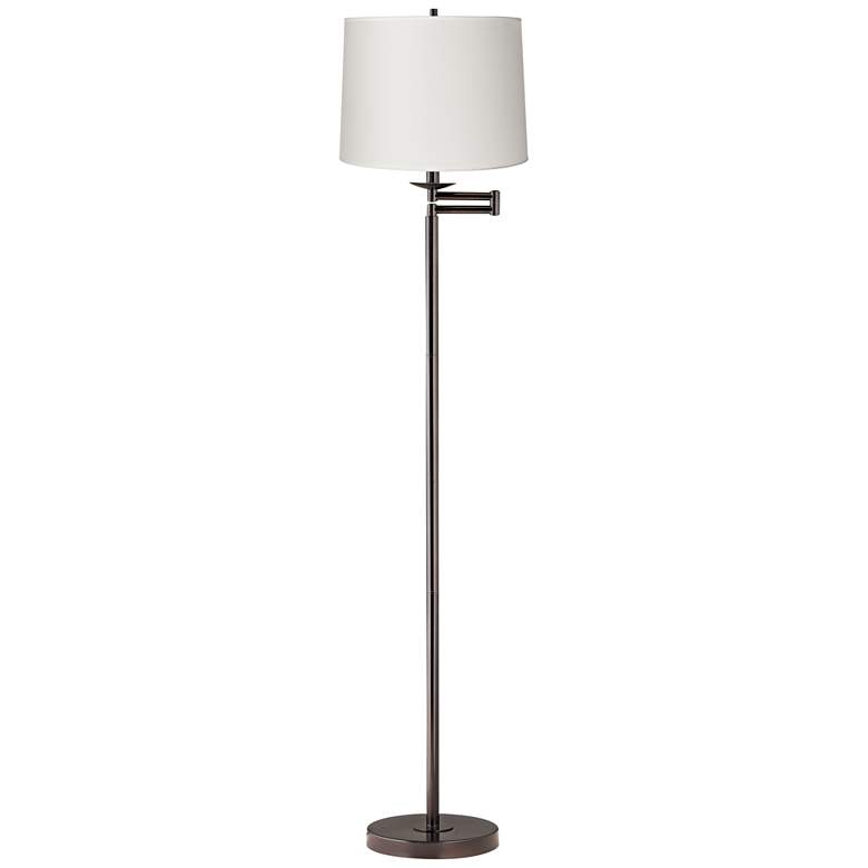 Image 1 360 Lighting 60 1/2" High White Drum Bronze Swing Arm Floor Lamp