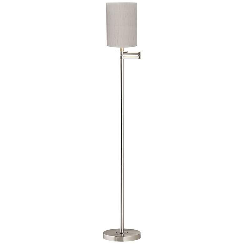 Image 2 360 Lighting 60 1/2" Ivory Linen Nickel Finish Swing Arm Floor Lamp