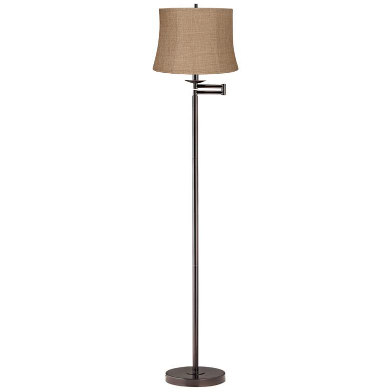 Image 1 360 Lighting 60 1/2 inch Natural Burlap and Bronze Swing Arm Floor Lamp