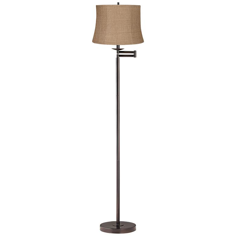 Image 1 360 Lighting 60 1/2" Natural Burlap and Bronze Swing Arm Floor Lamp
