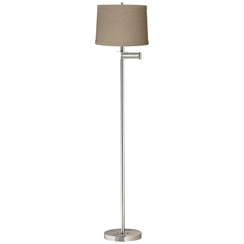 Image 1 360 Lighting 60 1/2" Natural Linen Brushed Nickel Swing Arm Floor Lamp