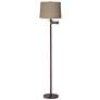 360 Lighting 60 1/2" Natural Linen Drum Bronze Swing Arm Floor Lamp