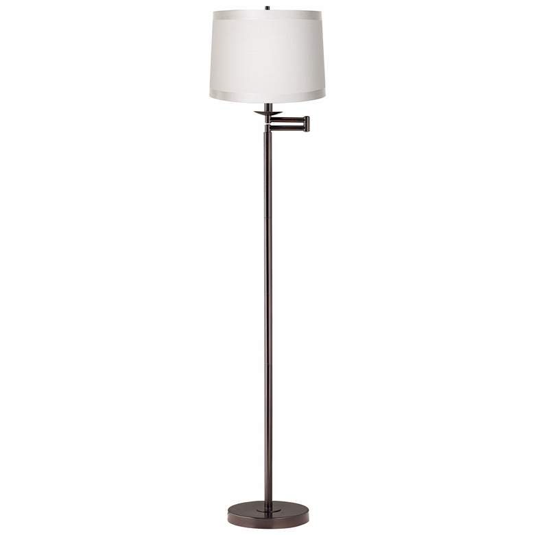 Image 1 360 Lighting 60 1/2" Off-White Drum Bronze Finish Swing Arm Floor Lamp