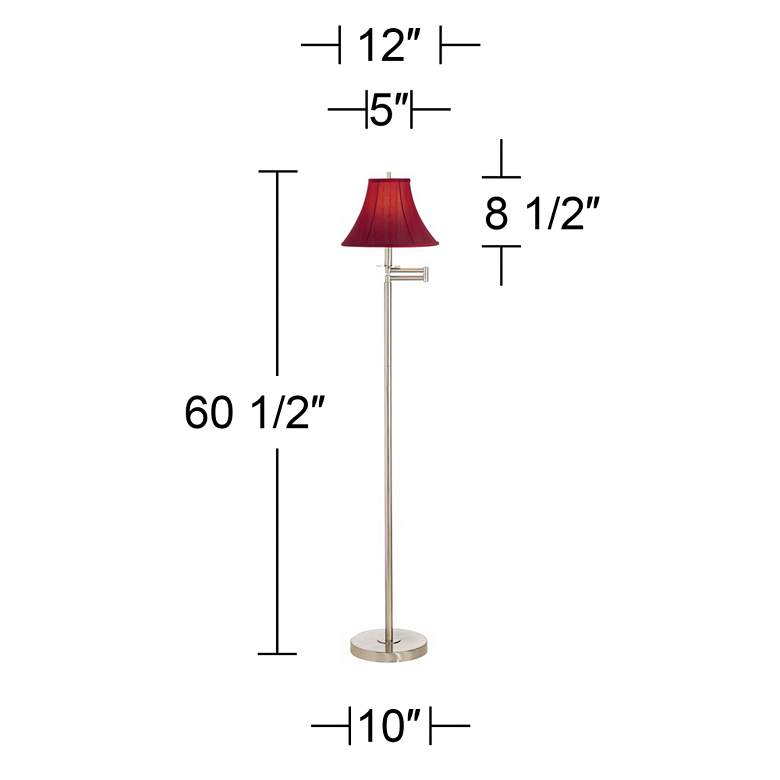 Image 4 360 Lighting 60 1/2" Red Silk Nickel Adjustable Swing Arm Floor Lamp more views