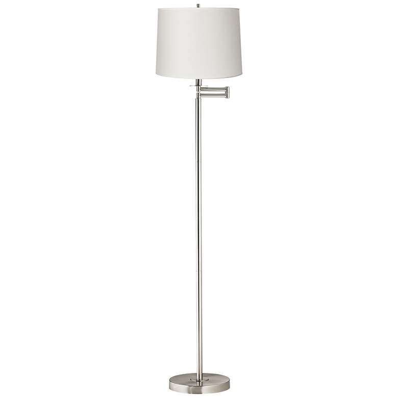 Image 2 360 Lighting 60 1/2 inch White Drum Brushed Nickel Swing Arm Floor Lamp